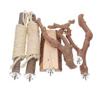 HAPINARY Perchoirs pour Perroquets 5 Pièces en Bois Naturel, Grosse Branche pour Cage à Oiseaux, Support Vertical pour Perchoirs, Ensemble pour Oiseaux Exotiques, Accessoire Solide