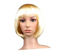 HAPINARY Perruque Bob Courte Synthétique Dorée pour Femmes et Garçon Fille Style Raide avec Frange Cosplay Fête Halloween Disco