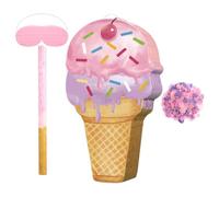 HAPINARY Piñata Glace en Papier, Cône Décoratif pour Fête D’anniversaire | Jeu de Fête à Remplir de Bonbons, Bâton, Masque et Confettis en Papier, Couleurs Vives