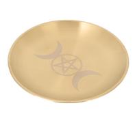 HAPINARY Plateau Décoratif Rond en Métal Or, Support Bougie Pentacle | Surface Lisse Polie, Motif Pentagramme, pour Cristaux et Bijoux, Usage Maison et Rituels de Sorcellerie
