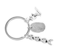 HAPINARY Porte-clés Adn en Alliage Argenté Structure Moléculaire et Empreinte Digitale, Bijou Commémoratif pour Passionnés de Biologie et Amateurs de Microscope
