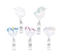 HAPINARY Porte-clés télescopique à boucle lot de 5, porte-badge rétractable avec cordon extensible, anneau décoratif blanc, idéal pour badges d'identification et clés au bureau ou en salon