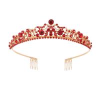 HAPINARY Serrage-Tête de Mariée en Alliage Doré Orné de Strass Rouges, Bandeau à Strass pour Femme, Accessoire Coiffure Élégant pour Mariage et Cérémonie, Bijou de Tête Glamour