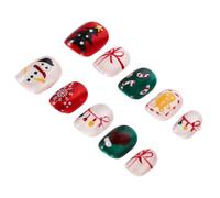 HAPINARY Set de Kit de Faux Ongles Courts Ronds pour Fêtes de Noël Motifs Bonhomme de Sapin Sucre d'Érable Flocon Autocollants Festifs pour Femme et Fille