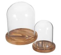 HAPINARY Sets de Cloches en Verre Transparent Dôme Élégant Lot de 2 avec Socle en Bois Stable pour Décoration de Table Mariage et Présentations Raffinées