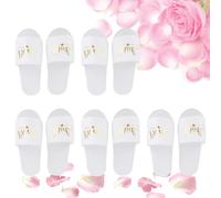 Hapivida 5 Paires de Pantoufles d'Hôtel, Pantoufles de Mariée de Mariage Portables Pantoufles Jetables Blanches, Pantoufles de Fête de Mariage Pantoufles de Spa de Douche Nuptiale(Mariée-1)