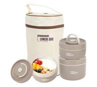 Hapivida Boîte à Bentos Thermique, Boîte à DéJeuner Aldult en Acier Inoxydable, Récipient à Déjeuner Isolé Portable avec Sac à DéJeuner, Passe au Micro-Ondes pour le Travail, l'école (3 boîtes)