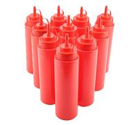 Hapivida Bouteille à Condiments, 10 Pièces, Flacon à Sauce en Plastique, 720ml, avec Bouchon, pour Sauces Mayonnaise, Huile d'Olive, Pigments, Ketchup, l'Huile d'Olive(Rouge)