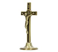 Hapivida Crucifix De Table Croix Sculptée à La Main En Alliage De Zinc Catholique Jésus Statue Avec Support Amovible Pour Décor à La Maison Autel Christ Cadeau(Le cuivre)