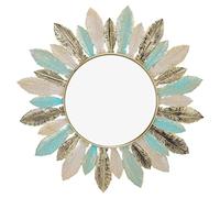 Hapivida Décor de Mur de Miroir, Miroir Rond Plumes Décoratives Miroir Tenture Murale Miroir Métal Décoration de la Maison pour Le Salon Chambre Entrée