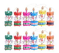Hapivida Ensemble de Cheval de Carrousel en Bois, 6 Pièces Vintage Mini Pendentif de Cheval de Carrousel Suspendu Ornements Arbre pour la Décoration de Chambre Anniversaire de Noël (12Pcs)