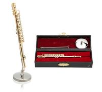 Hapivida Flûte Miniature, Modèle de Mini Instrument de Musique de 4,3 Pouces, Flûte en Cuivre, Ornement de Maison, avec Support Et étui