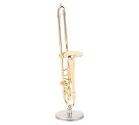 Hapivida Laiton Mininature Trombone Modèle Instrument de Musique Modèle Salon Décorations De Bureau Haute Simulation avec Support Boîte en Bois