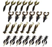 Hapivida Leurre Souple pour crevettes de pêche en mer, 25 pièces 3 Couleurs appât en Silicone résistant réutilisable avec hameçon Texas rig pour pêche Sportive (Brun)