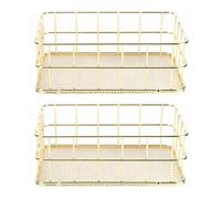 Hapivida Lot de 2 Panier en Treillis Métallique, Panier de Rangement en Métal de Bureau Doré Plateau de Rangement en Grille de Fer Bacs de Rangement en Filet pour la Papeterie Cosmétique (17x12x6cm)