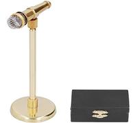 Hapivida Microphone Miniature de 8 cm Mini Instrument de Musique Microphone sur Pied en Or avec modèle d'instrument de boîte pour la décoration de la Maison, Cadeau