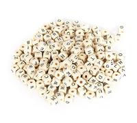 Hapivida Perles en Bois Cubes Lettres Sculptées, 300 pcs Perles À Trou Rond Artisanat, Bois Naturel pour DIY Décorations À La Main, Cadeau D'anniversaire, Enfants