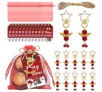 Hapivida Sac en Organza Rouge, Pochette à Cadeaux de fête, Lot de 24, avec Pendentif Ange Gardien et Carte de Joyeux Noël, pour Noël, Mariage, Anniversaire, baptême, Communion, Baby Shower