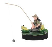 HAPKITCH Décor Aquarium Pêcheur Assis Flottant avec Canne, Base Lestée | Pvc, Métal et Écume, Reste Droit sans Gêner le Courant, pour Bacs en Verre et Plantes en Pot