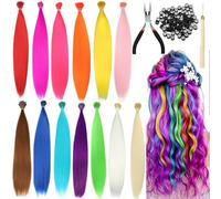 HaploS 13 Couleurs Kit Extension de Cheveux Colorés 52 Pièces | Pinces à Cheveux, Perles et Crochet, 50 cm Extensions Plumes Colorées pour Enfants et Femmes pour Soirées, Halloween