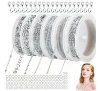 HaploS 14m 6 Rouleau Chaînes en Fer Argenté Chaîne de Câble de Liaison, Chaînes pour Bijoux Argent avec Fermoirs à Homard, pour Collier DIY Fabrication de Accessoire Bijoux