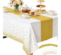 HaploS 6 pcs Nappe Blanche à Pois Dorés 137×183 cm, PEVA Épais Imperméable, Nappe Rectangulaire pour Fête, Anniversaire, Mariage, Baby Shower, Décoration de Table Résistante aux Taches (Blanc)