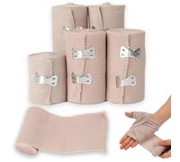 HaploS 6 Pièces Bandages éLastiques, Bandage Élastique Médical (5/7.5/10cm) | Pansement Compressif Avec Clip en Métal, Bandages Médicaux de Fixation pour Genoux, Chevilles et Poignets