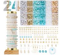HaploS Bleu Perles pour Bracelet Pierre Naturelle avec Perles Lettres | Creation Bijoux Bracelet avec Perles Lettres, Kit Bracelet DIY Collier Boucle D'oreille de Fêtes, Vacances
