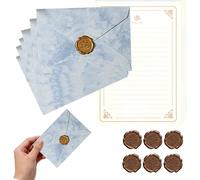 HaploS Kit Rétro Papier à Lettre Vintage avec Enveloppes et Sceaux | 6 Enveloppes Style Marbre + 20 Feuilles A5 + 6 Sceaux - Set Papeterie Rétro pour Lettre Manuscrite, Mariage, Invitation