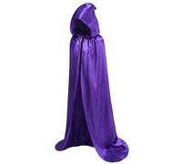 HAPNBCELE Cape à capuche violette en satin pour homme et femme, costume de sorcière, vampire pour Halloween, cosplay, costume médiévale, Renaissance, Halloween, cosplay