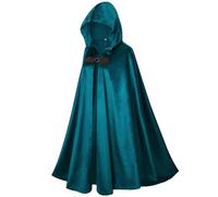 HAPNBCELE Cape avec capuche pour homme - Demi-cape médiévale de la Renaissance pour cosplay - Costume d'Halloween pour adulte - 130 cm - Cape à capuche bleu lac