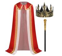 HAPNBCELE Cape décorative pour adulte - Princesse médiévale élégante - Pour Halloween - Bordure dorée - Rouge - 130 cm