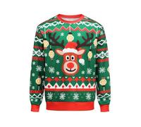 HAPNBCELE Sweat-shirt de Noël Le Cerf, Pull Imprimé, Sweat-shirt à Impression Numérique 3D Amusante pour Homme et Femme, Élan vert., S