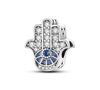 Hapour Breloque en forme de main de Fatima avec pierres en zircone cubique, collier pendentif en argent sterling 925 et bracelet