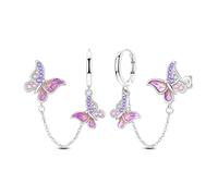 Hapour S925 Argent Métallique Créoles Dangle&Drop pour Femmes Poids Léger Boucles D'oreilles Papillon Lune Etoile Cadeaux pour la Saint-Valentin
