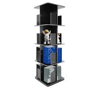 HAPPCUCOE Bibliothèque rotative à 360° sur pied, étagère de rangement pour salon, salle d'étude, chambre à coucher, bureau à domicile (noire, 4 niveaux, rectangulaire)