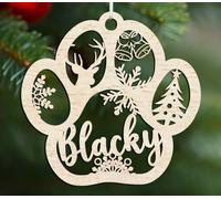 Happenings Boule de Noël personnalisée avec nom chien, chat, animal ou texte au choix - Diamètre : 10 cm - Décoration de Noël individuelle (patte, contreplaqué)