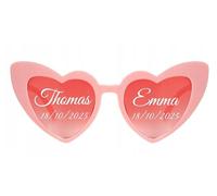 Happenings Lunettes de soleil en forme de cœur avec inscriptions, personnalisable en forme de cœur, Mr & Mrs, nom, date, etc. Idéal pour mariage, enterrement de vie de jeune fille, fête, cadeau,