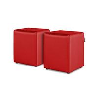 Happers Pack 2 Poufs Cube en Similicuir pour Salon ou Chambre Rouge