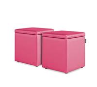 Happers Pack 2 Poufs Cube Rangement en Similicuir pour Salon ou Chambre Fuchsia