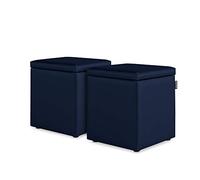 Happers Pack 2 Poufs Cube Rangement en Similicuir pour Salon ou Chambre Marine