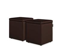 Happers Pack 2 Poufs Cube Rangement en Similicuir pour Salon ou Chambre Marron