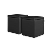 Happers Pack 2 Poufs Cube Rangement en Similicuir pour Salon ou Chambre Noir