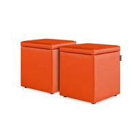Happers Pack 2 Poufs Cube Rangement en Similicuir pour Salon ou Chambre Orange