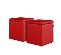 Happers Pack 2 Poufs Cube Rangement en Similicuir pour Salon ou Chambre Rouge