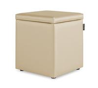 Happers Pouf Cube Rangement en Similicuir pour Salon ou Chambre Écru