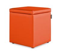 Happers Pouf Cube Rangement en Similicuir pour Salon ou Chambre Orange