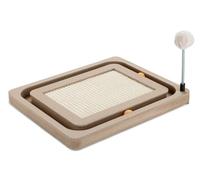HAPPET Arbre à chat 40 x 33 cm - MDF clair, surface grattoir en sisal et piste avec balles - Jouet interactif avec balle à ressort pour l'activité quotidienne du chat