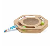 HAPPET Arbre à chat CT19 - 33 × 33 × 4,5 cm - Arbre à chat interactif en carton ondulé avec 3 balles - Base en bois stable, jouet et chat Scratcher en un