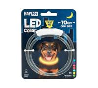 HAPPET Collier lumineux LED pour chien 70 cm à couper, pour la marche de la tombée de la nuit et de la nuit, 7 couleurs de lumière, 3 modes d'éclairage, charge USB-C, jusqu'à 6 h de travail, résistant